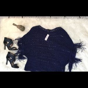 WHBM Fringe Sleeve Poncho Sweater NWT